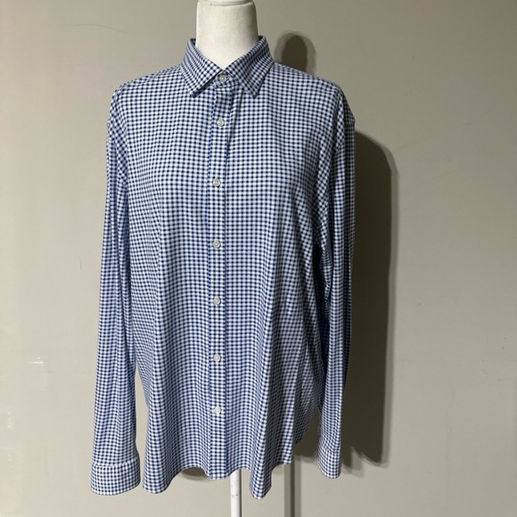 Michael Kors Slim Fit Blue & White Gingham Button-Down Shirt – Size L - Picture 1 of 4